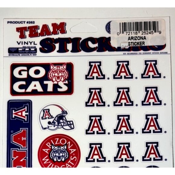 Arizona Wildcats Vinyl Team Stickers Sheet With Logos & Mascot - Picture 2 of 4